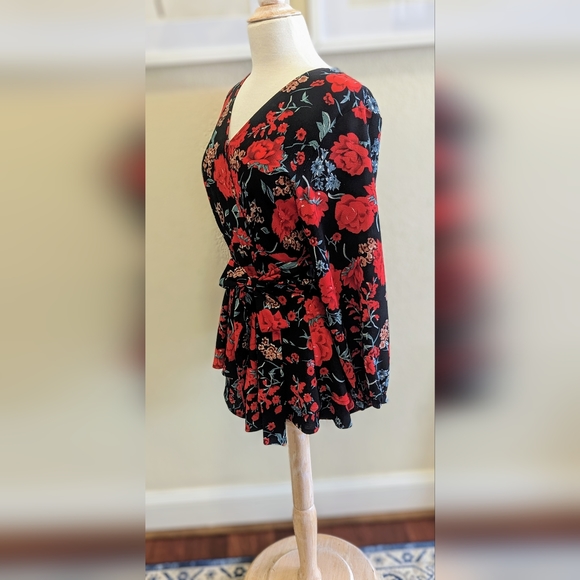 Red Floral Ruffle Romper - Picture 3 of 5